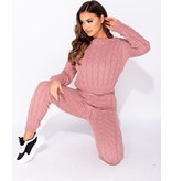 PARISIAN Cable Knit Long Sleeve Top & Legging Lounge Set  - Dames  - Roze