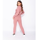 PARISIAN Cable Knit Long Sleeve Top & Legging Lounge Set  - Dames  - Roze