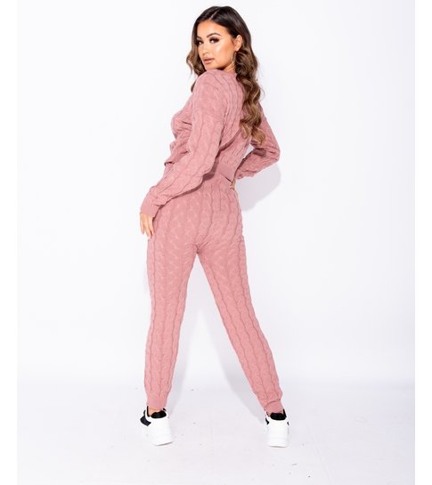 PARISIAN Cable Knit Long Sleeve Top & Legging Lounge Set  - Dames  - Roze