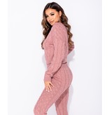 PARISIAN Cable Knit Long Sleeve Top & Legging Lounge Set  - Dames  - Roze