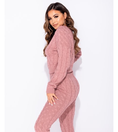 PARISIAN Cable Knit Long Sleeve Top & Legging Lounge Set  - Dames  - Roze