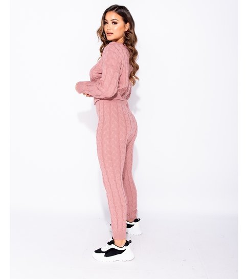 PARISIAN Cable Knit Long Sleeve Top & Legging Lounge Set  - Dames  - Roze