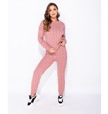 PARISIAN Cable Knit Long Sleeve Top & Legging Lounge Set  - Dames  - Roze
