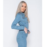 PARISIAN Western Belt Detail Long Sleeve Denim Jumpsuit  - Dames  - Blauw