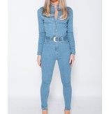 PARISIAN Western Belt Detail Long Sleeve Denim Jumpsuit  - Dames  - Blauw