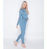 PARISIAN Western Belt Detail Long Sleeve Denim Jumpsuit  - Dames  - Blauw