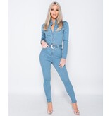 PARISIAN Western Belt Detail Long Sleeve Denim Jumpsuit  - Dames  - Blauw