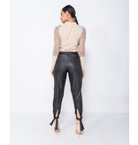 PARISIAN Wet Look Tie Up Hem Tapered Trousers  - Dames  - Zwart