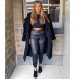 PARISIAN Wet Look Tie Up Hem Tapered Trousers  - Dames  - Zwart