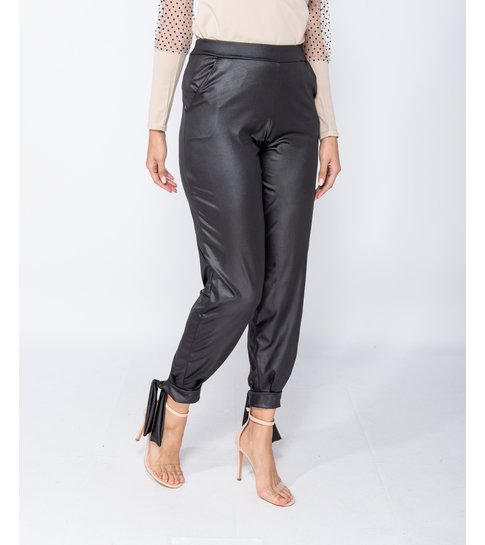 PARISIAN Wet Look Tie Up Hem Tapered Trousers  - Dames  - Zwart