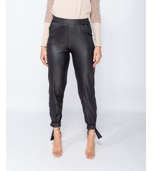 PARISIAN Wet Look Tie Up Hem Tapered Trousers  - Dames  - Zwart