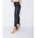 PARISIAN Wet Look Tie Up Hem Tapered Trousers  - Dames  - Zwart