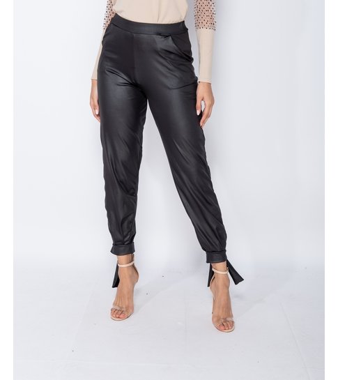 PARISIAN Wet Look Tie Up Hem Tapered Trousers  - Dames  - Zwart