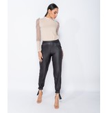 PARISIAN Wet Look Tie Up Hem Tapered Trousers  - Dames  - Zwart