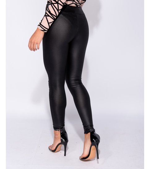 PARISIAN Wet Look High Waisted Leggings  - Dames  - Zwart