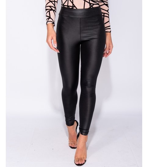 PARISIAN Wet Look High Waisted Leggings  - Dames  - Zwart