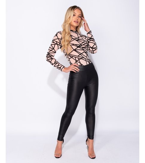 PARISIAN Wet Look High Waisted Leggings  - Dames  - Zwart