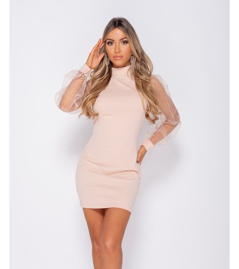 PARISIAN Organza Sheer Puff Long Sleeve Bodycon Mini Dress  - Dames  - Roze