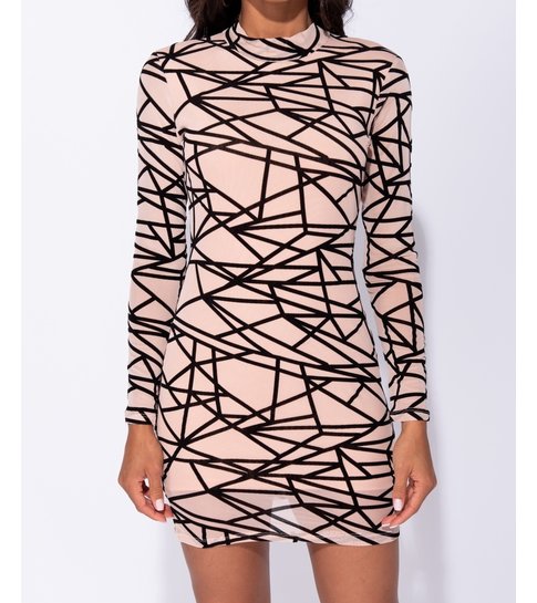 PARISIAN Abstract Print Long Sleeved Mesh Bodycon Dress  - Dames  - Roze