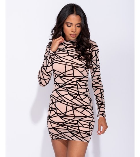 PARISIAN Abstract Print Long Sleeved Mesh Bodycon Dress  - Dames  - Roze