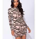 PARISIAN Abstract Print Long Sleeved Mesh Bodycon Dress  - Dames  - Roze