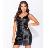 PARISIAN Leather Look Biker Style Bodycon Mini Dress  - Dames  - Zwart