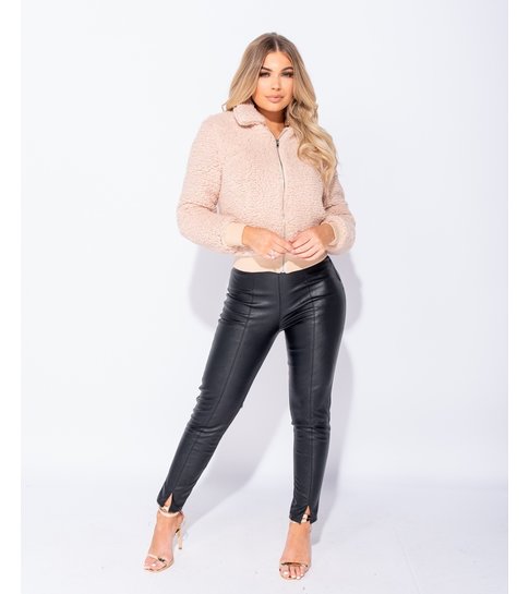 PARISIAN Borg Fur Zip Front Bomber Jacket - Dames  - Roze