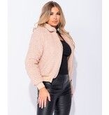 PARISIAN Borg Fur Zip Front Bomber Jacket - Dames  - Roze