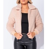 PARISIAN Borg Fur Zip Front Bomber Jacket - Dames  - Roze