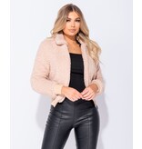 PARISIAN Borg Fur Zip Front Bomber Jacket - Dames  - Roze