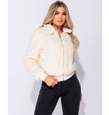 PARISIAN Borg Fur Zip Front Bomber Jacket - Dames  - Beige