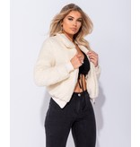 PARISIAN Borg Fur Zip Front Bomber Jacket - Dames  - Beige