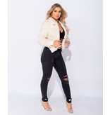 PARISIAN Borg Fur Zip Front Bomber Jacket - Dames  - Beige