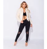 PARISIAN Borg Fur Zip Front Bomber Jacket - Dames  - Beige