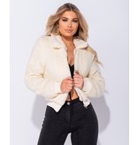 PARISIAN Borg Fur Zip Front Bomber Jacket - Dames  - Beige