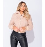 PARISIAN Borg Fur Zip Front Bomber Jacket - Dames  - Roze