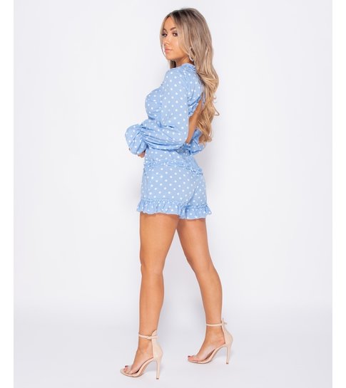 PARISIAN Polka Dot Frill Detail Open Back Playsuit - Dames  - Blauw