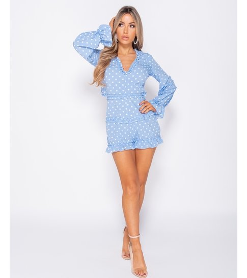 PARISIAN Polka Dot Frill Detail Open Back Playsuit - Dames  - Blauw