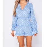 PARISIAN Polka Dot Frill Detail Open Back Playsuit - Dames  - Blauw