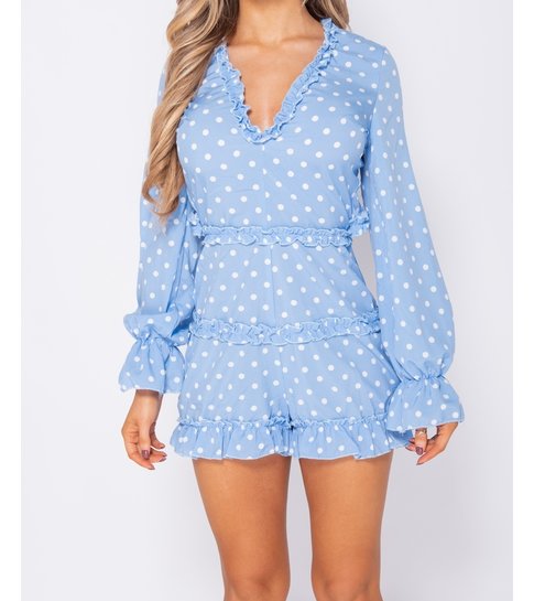 PARISIAN Polka Dot Frill Detail Open Back Playsuit - Dames  - Blauw