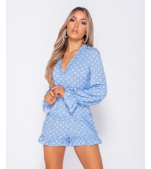 PARISIAN Polka Dot Frill Detail Open Back Playsuit - Dames  - Blauw