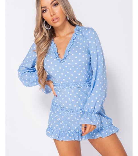 PARISIAN Polka Dot Frill Detail Open Back Playsuit - Dames  - Blauw