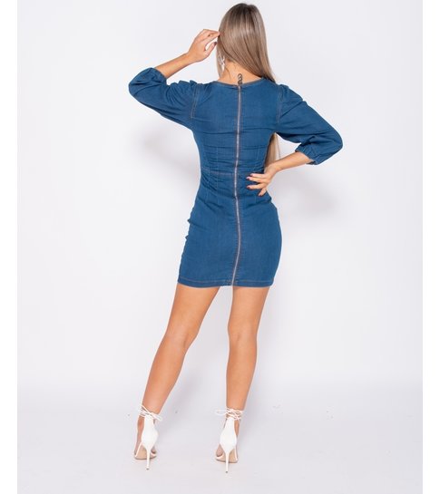 PARISIAN Puffed Sleeve Denim Bodycon Dress - Dames  - Blauw