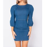 PARISIAN Puffed Sleeve Denim Bodycon Dress - Dames  - Blauw