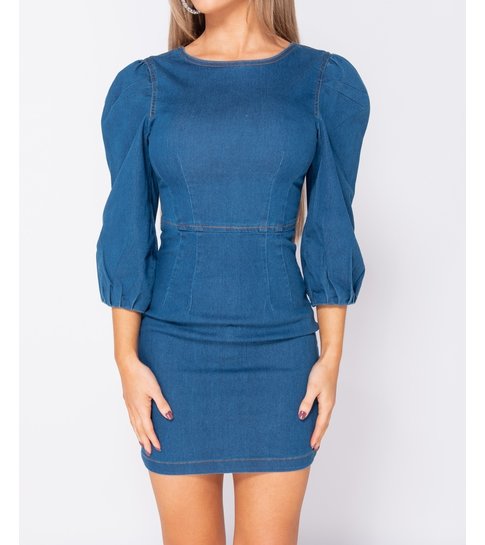 PARISIAN Puffed Sleeve Denim Bodycon Dress - Dames  - Blauw