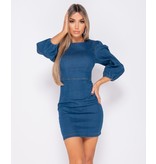 PARISIAN Puffed Sleeve Denim Bodycon Dress - Dames  - Blauw