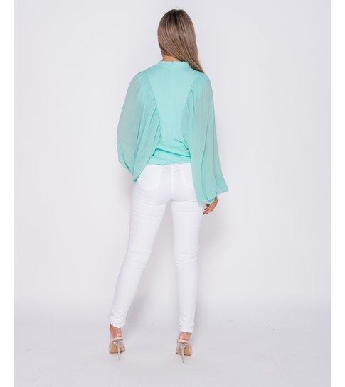 PARISIAN Batwing Chiffon Sleeve High Neck Blouse - Dames  - Groen