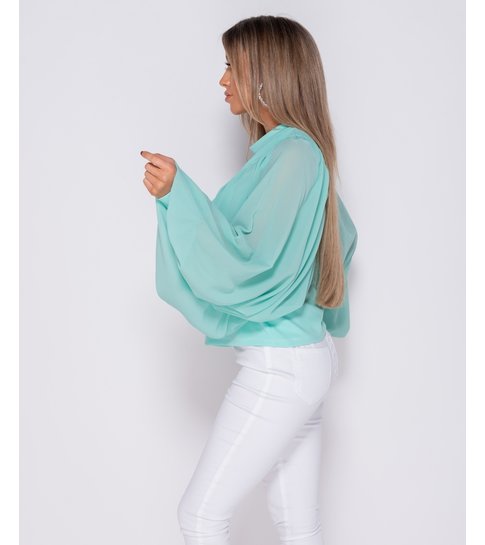 PARISIAN Batwing Chiffon Sleeve High Neck Blouse - Dames  - Groen