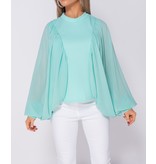 PARISIAN Batwing Chiffon Sleeve High Neck Blouse - Dames  - Groen