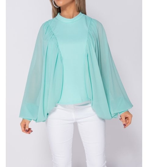 PARISIAN Batwing Chiffon Sleeve High Neck Blouse - Dames  - Groen